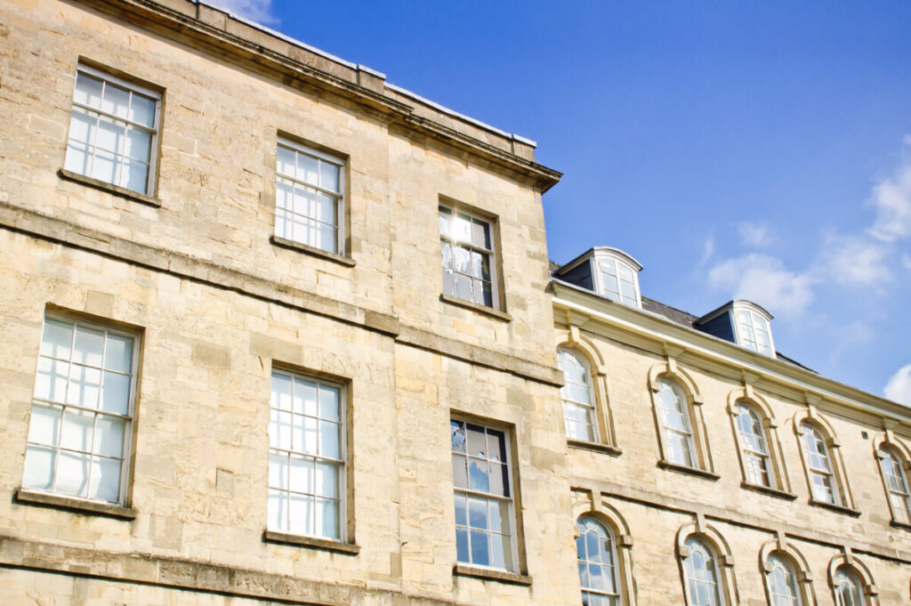 Tall stone buildings in Cirencester, UK